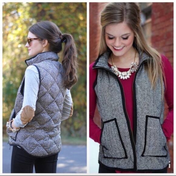 J Crew Herringbone Excursion Quilted Down Puffer Zip Vest XS - Picture 1 of 16